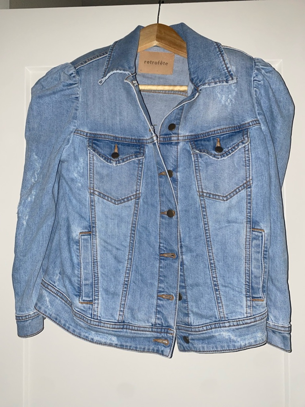 Retrofete Light Blue Puff-Sleeve Denim Jacket